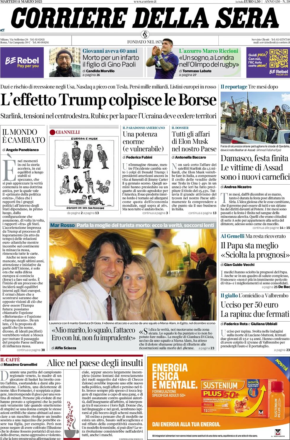 anteprima della prima pagina di corriere-della-sera del 11/03/2025