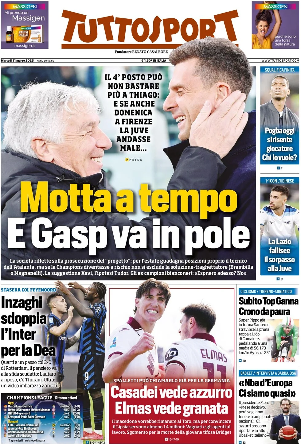 anteprima della prima pagina di tuttosport del 11/03/2025