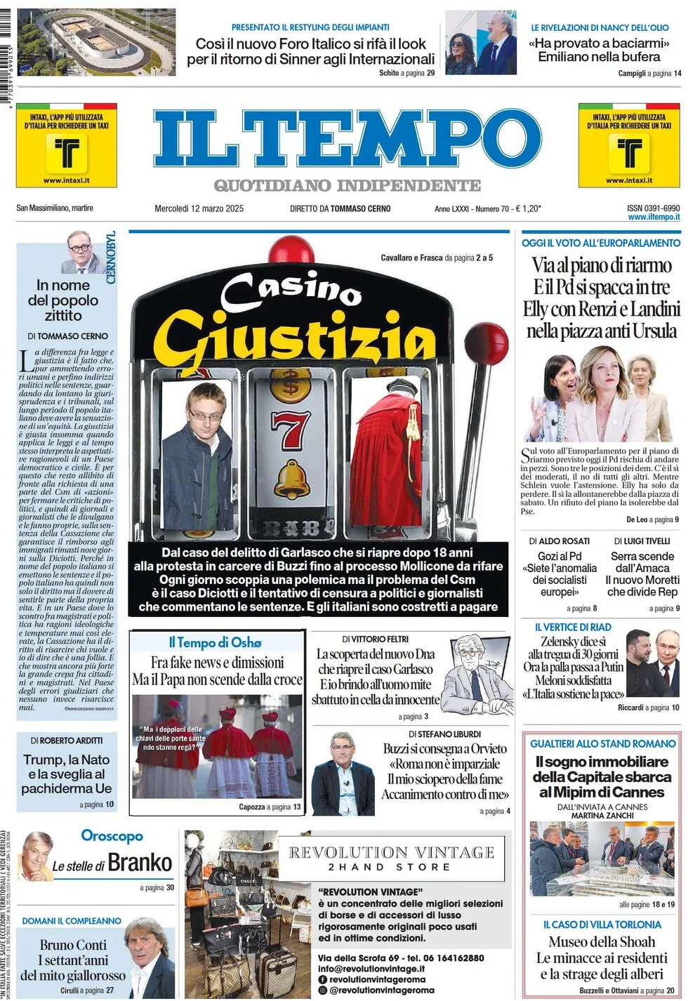 anteprima della prima pagina di il-tempo del 12/03/2025