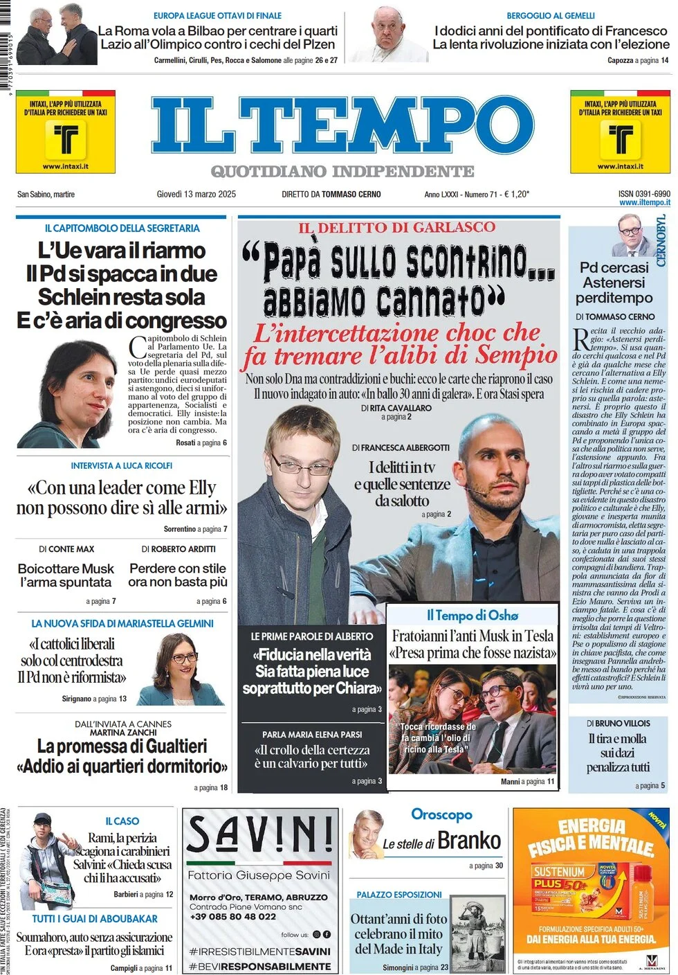anteprima della prima pagina di il-tempo del 13/03/2025
