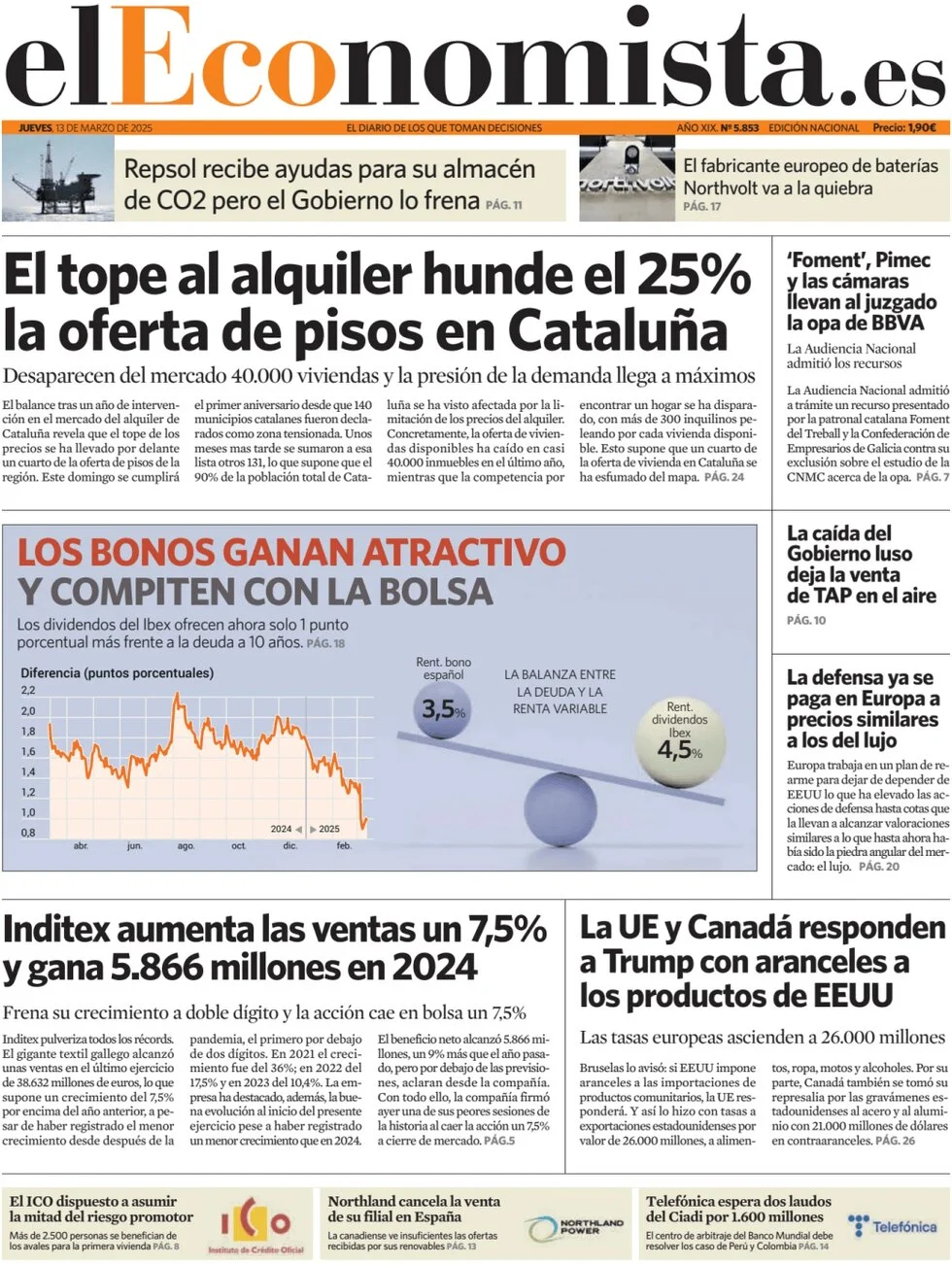 anteprima della prima pagina di el-economista del 13/03/2025