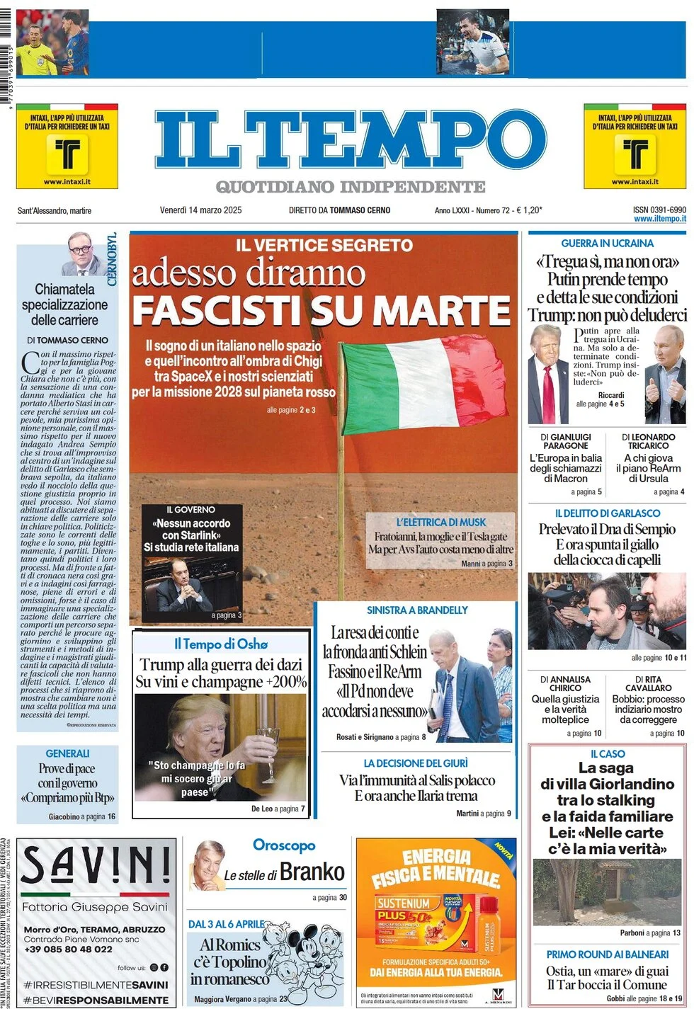 anteprima della prima pagina di il-tempo del 14/03/2025