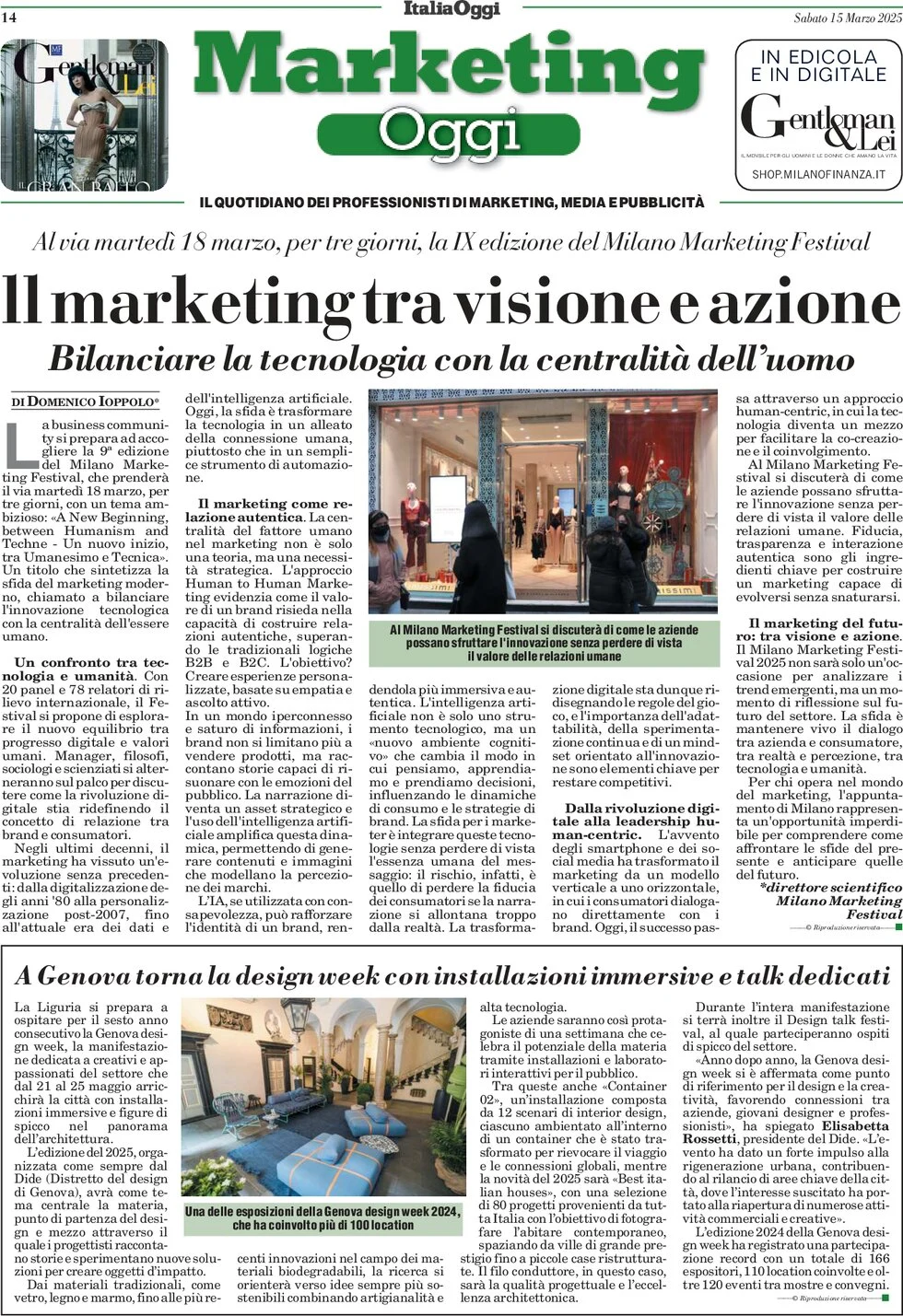 anteprima della prima pagina di marketing-oggi del 15/03/2025