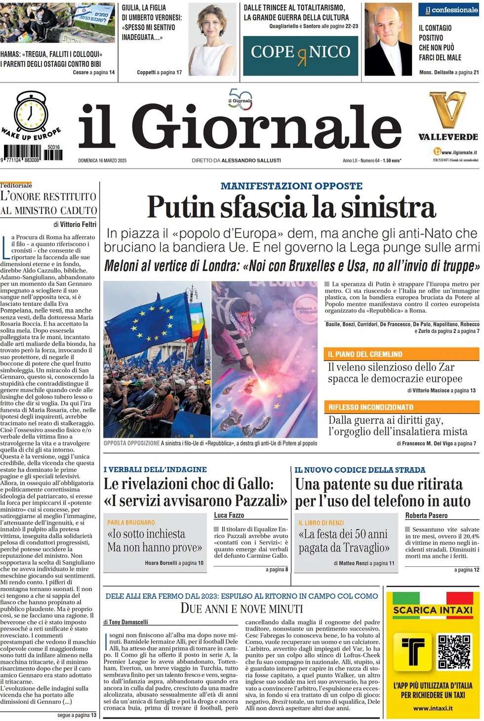 anteprima della prima pagina di il-giornale del 16/03/2025