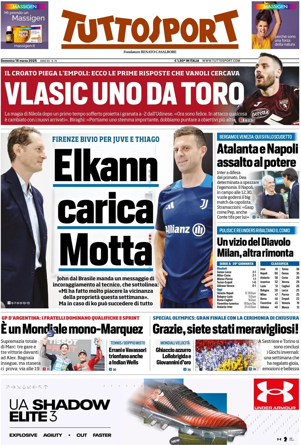 anteprima della prima pagina di tuttosport del 16/03/2025