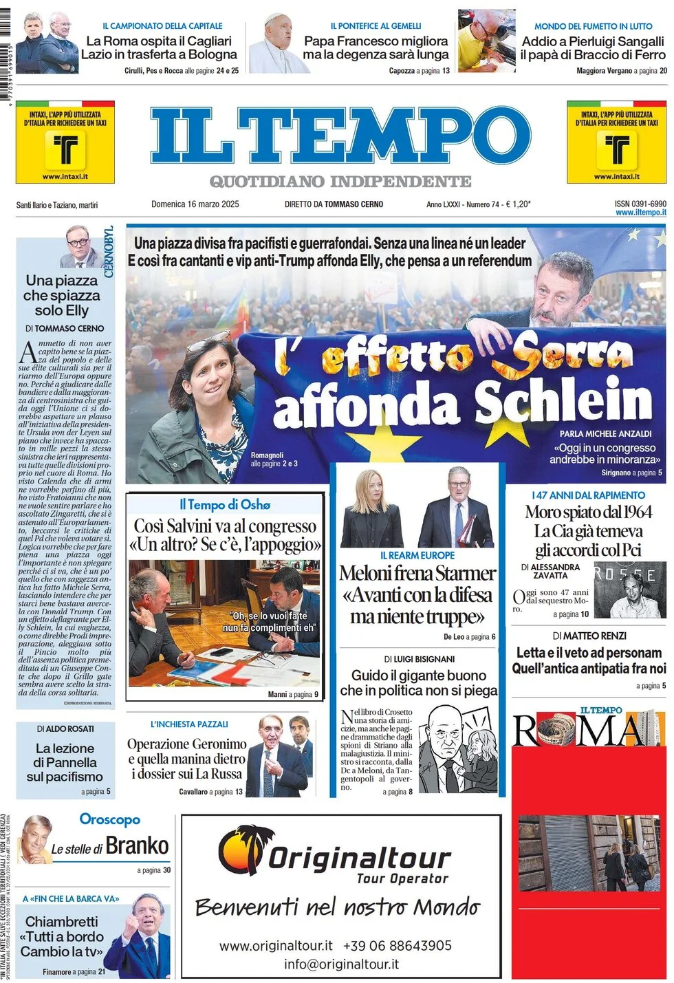 anteprima della prima pagina di il-tempo del 16/03/2025