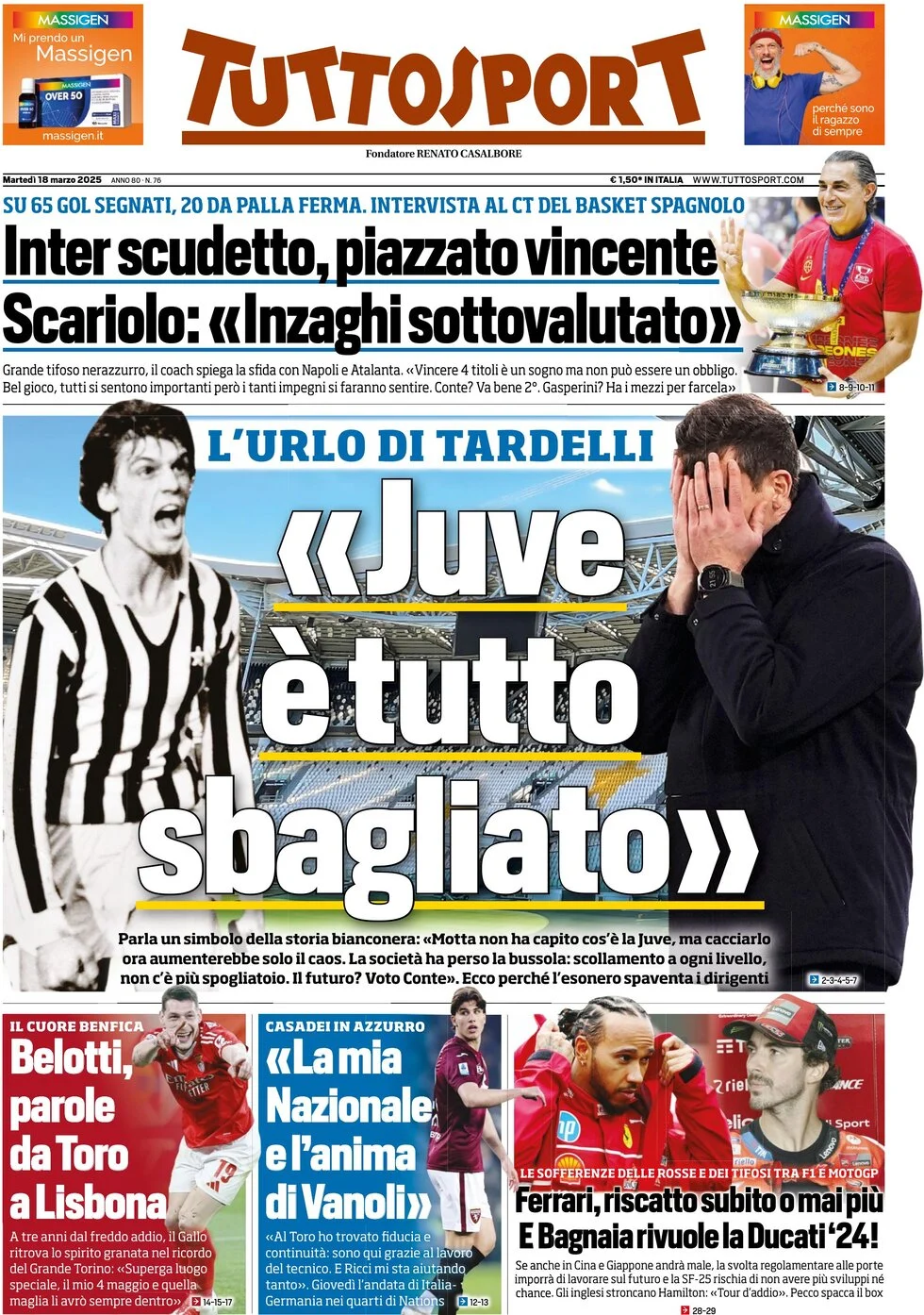 anteprima della prima pagina di tuttosport del 18/03/2025