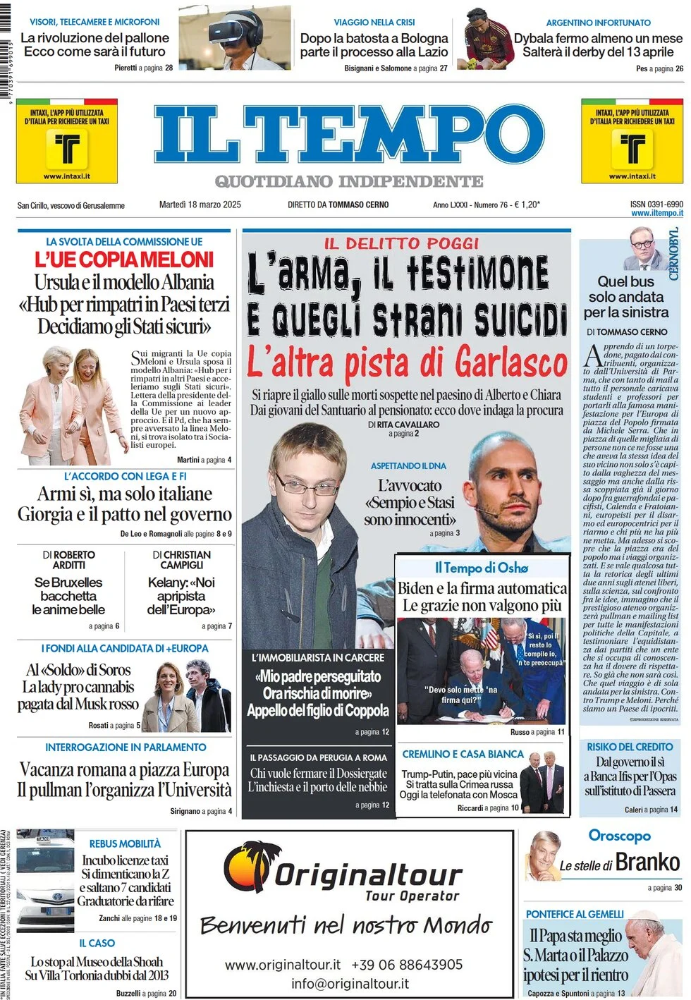 anteprima della prima pagina di il-tempo del 18/03/2025