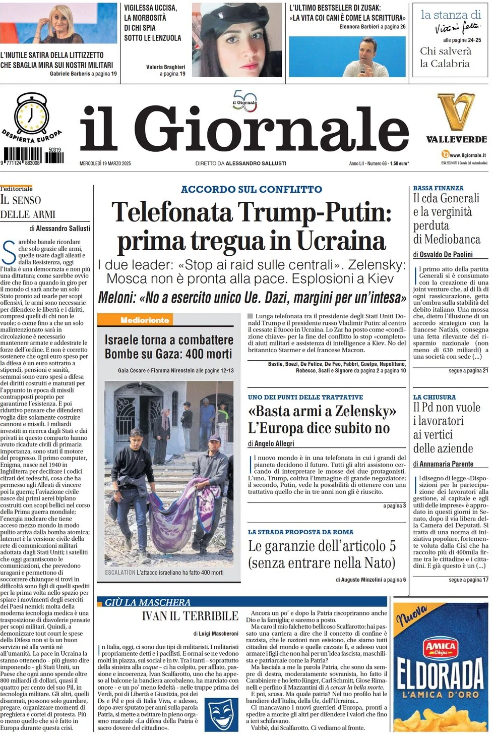 anteprima della prima pagina di il-giornale del 19/03/2025