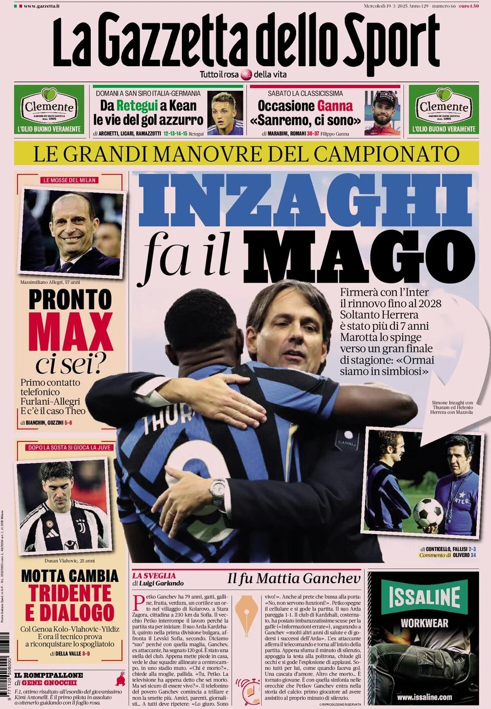 anteprima della prima pagina di la-gazzetta-dello-sport del 19/03/2025