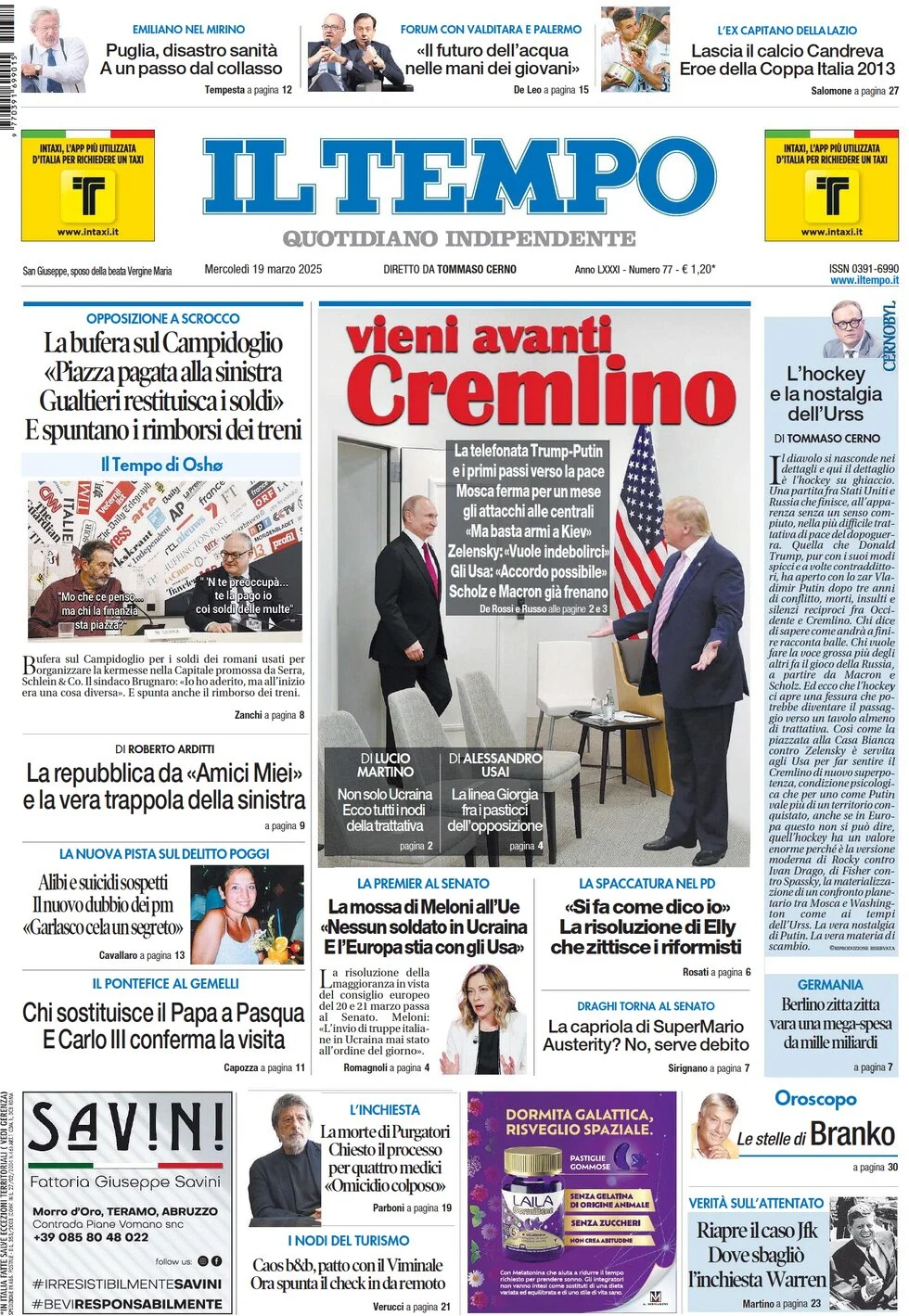 anteprima della prima pagina di il-tempo del 19/03/2025