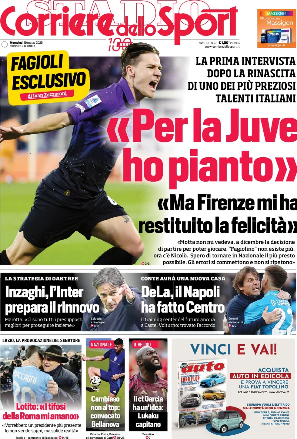 anteprima della prima pagina di corriere-dello-sport del 19/03/2025
