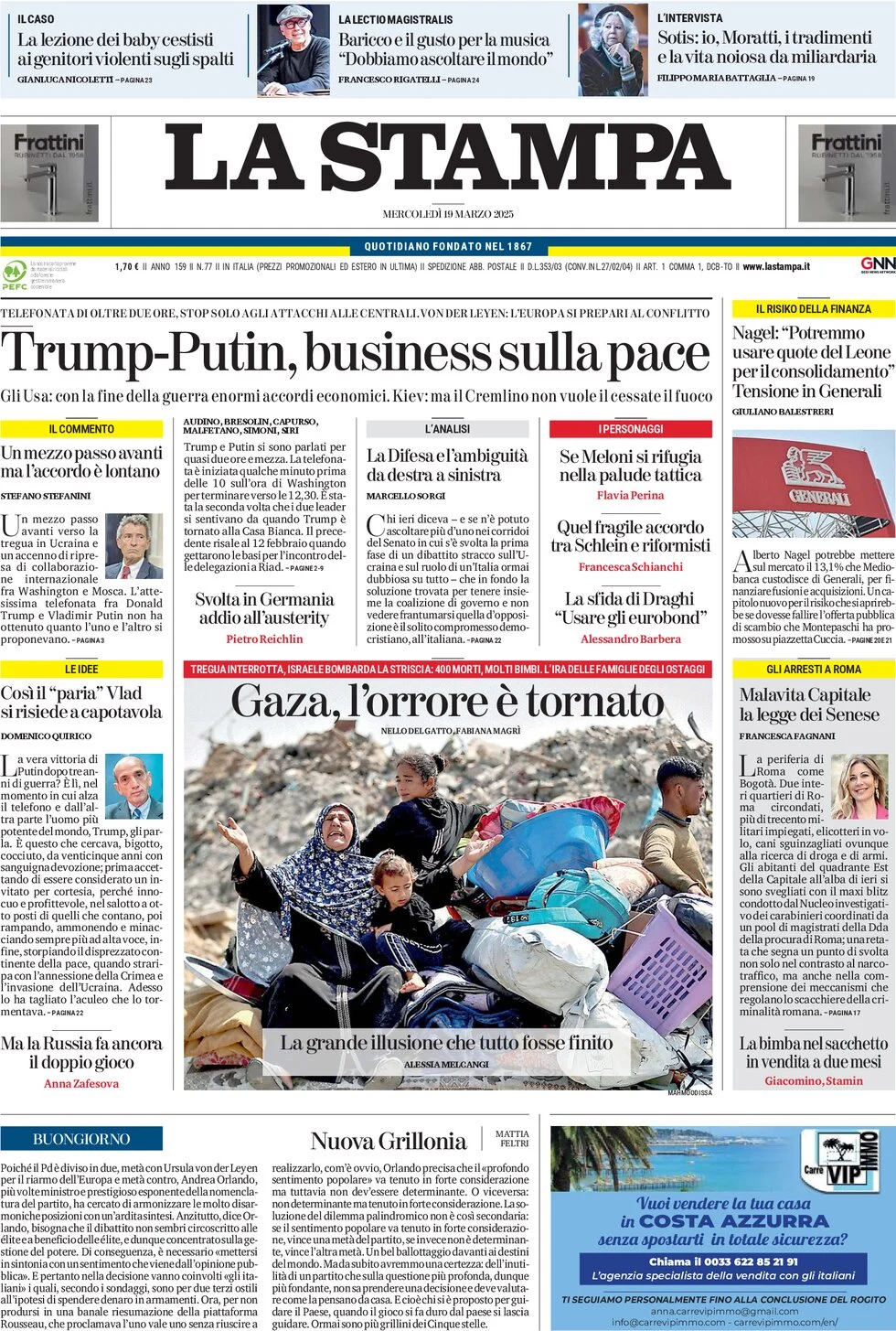 anteprima della prima pagina di la-stampa del 19/03/2025