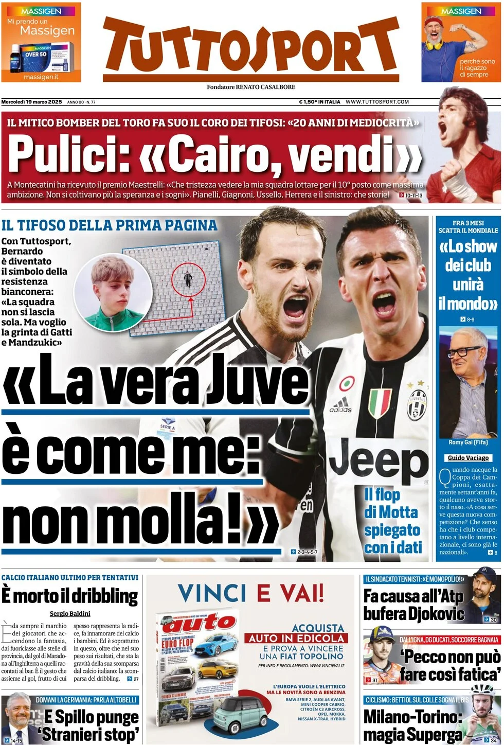 anteprima della prima pagina di tuttosport del 19/03/2025
