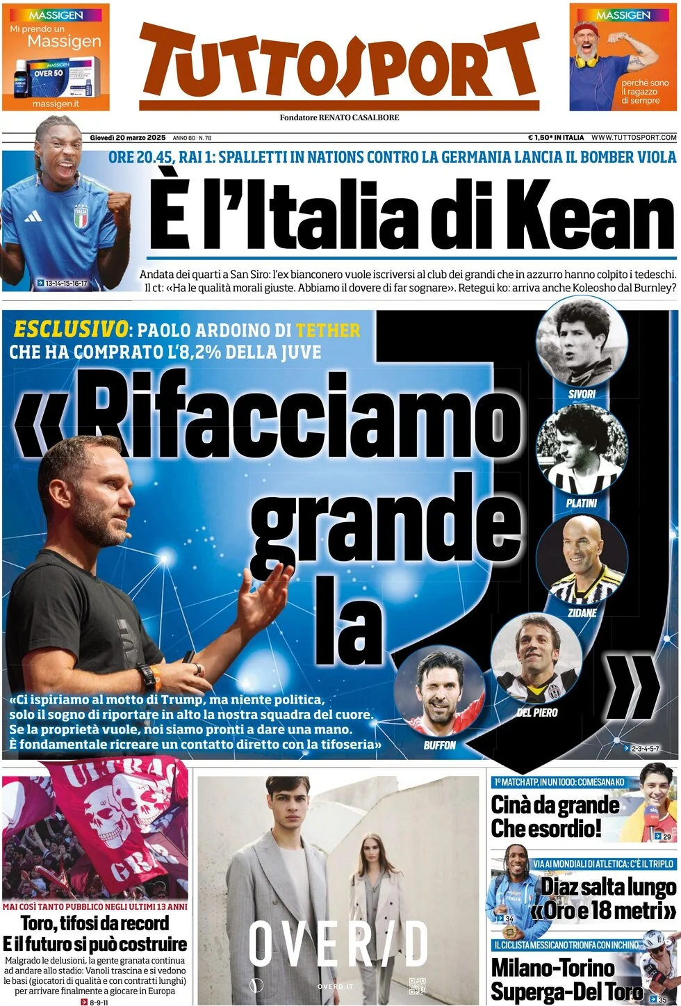 anteprima della prima pagina di tuttosport del 20/03/2025