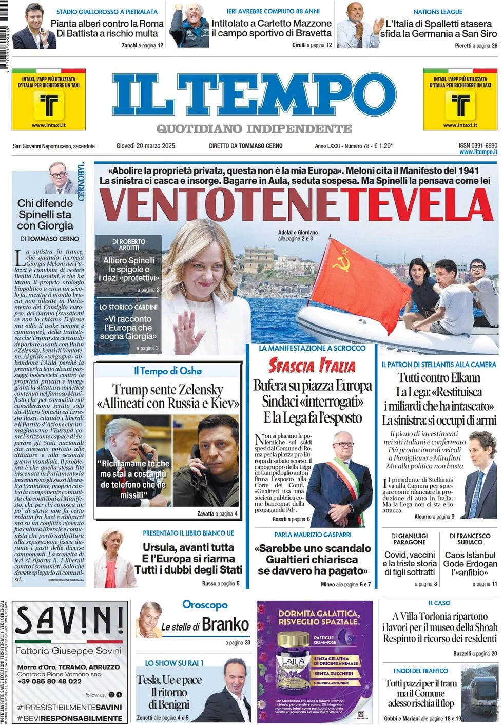 anteprima della prima pagina di il-tempo del 20/03/2025