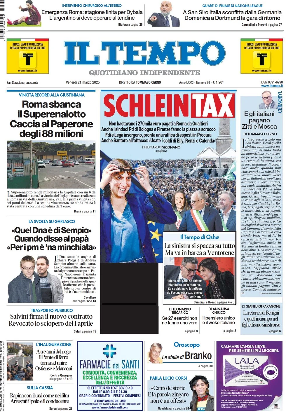 anteprima della prima pagina di il-tempo del 21/03/2025