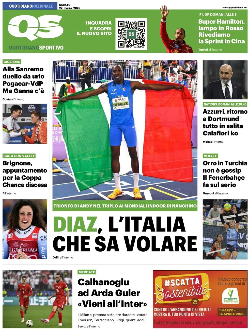 anteprima della prima pagina di QS Quotidiano Sportivo