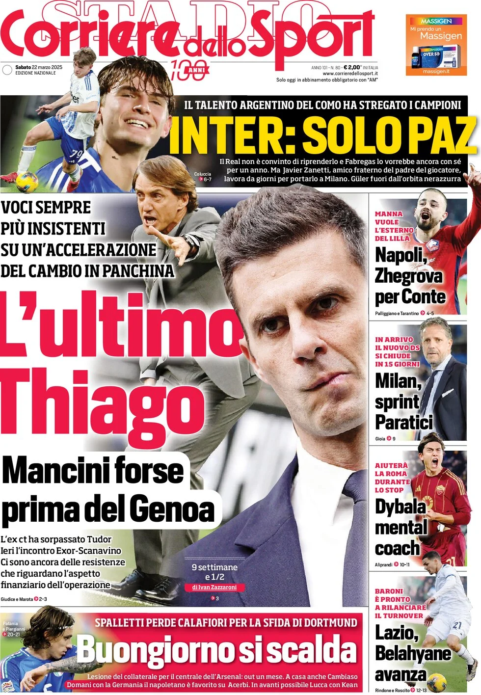 anteprima della prima pagina di Corriere dello Sport