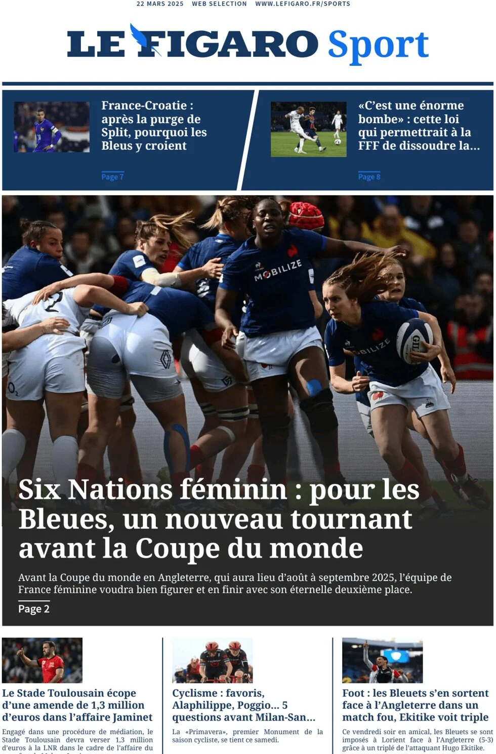anteprima della prima pagina di Le Figaro SPORT