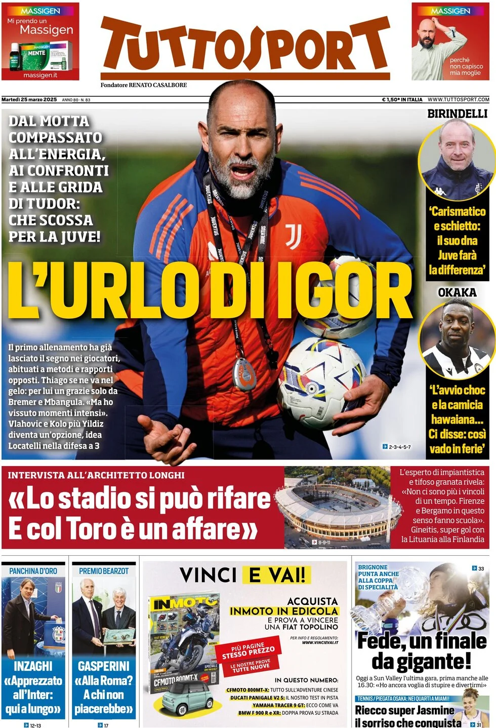 anteprima della prima pagina di tuttosport del 25/03/2025