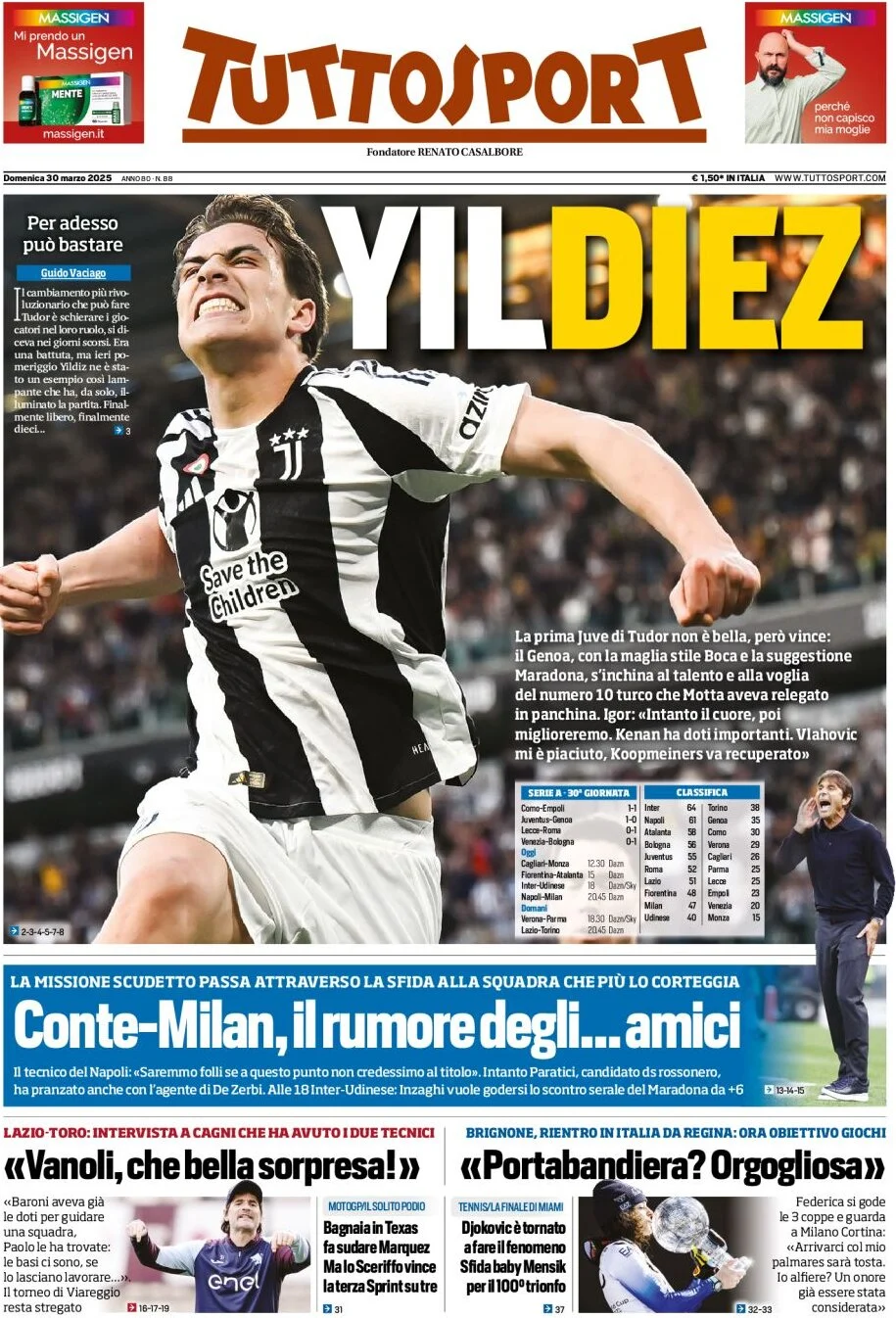 anteprima della prima pagina di tuttosport del 30/03/2025