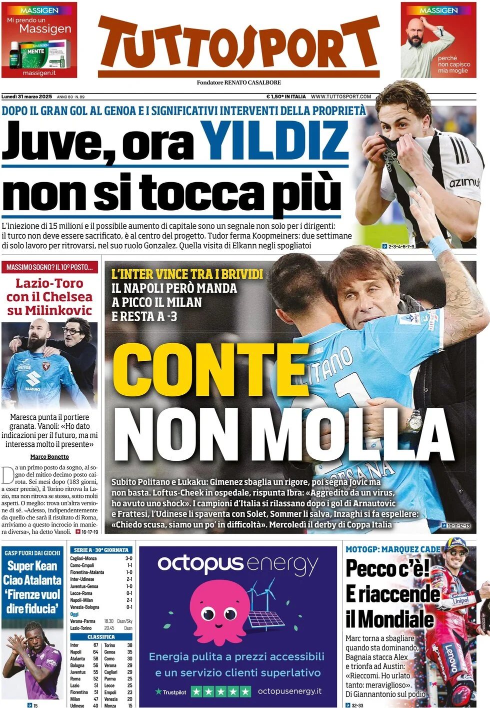 anteprima della prima pagina di tuttosport del 31/03/2025
