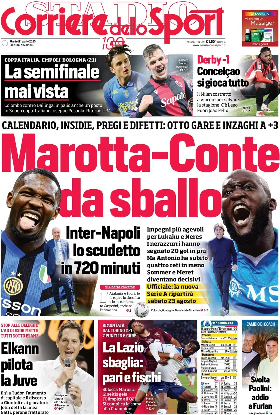 anteprima della prima pagina di corriere-dello-sport del 01/04/2025
