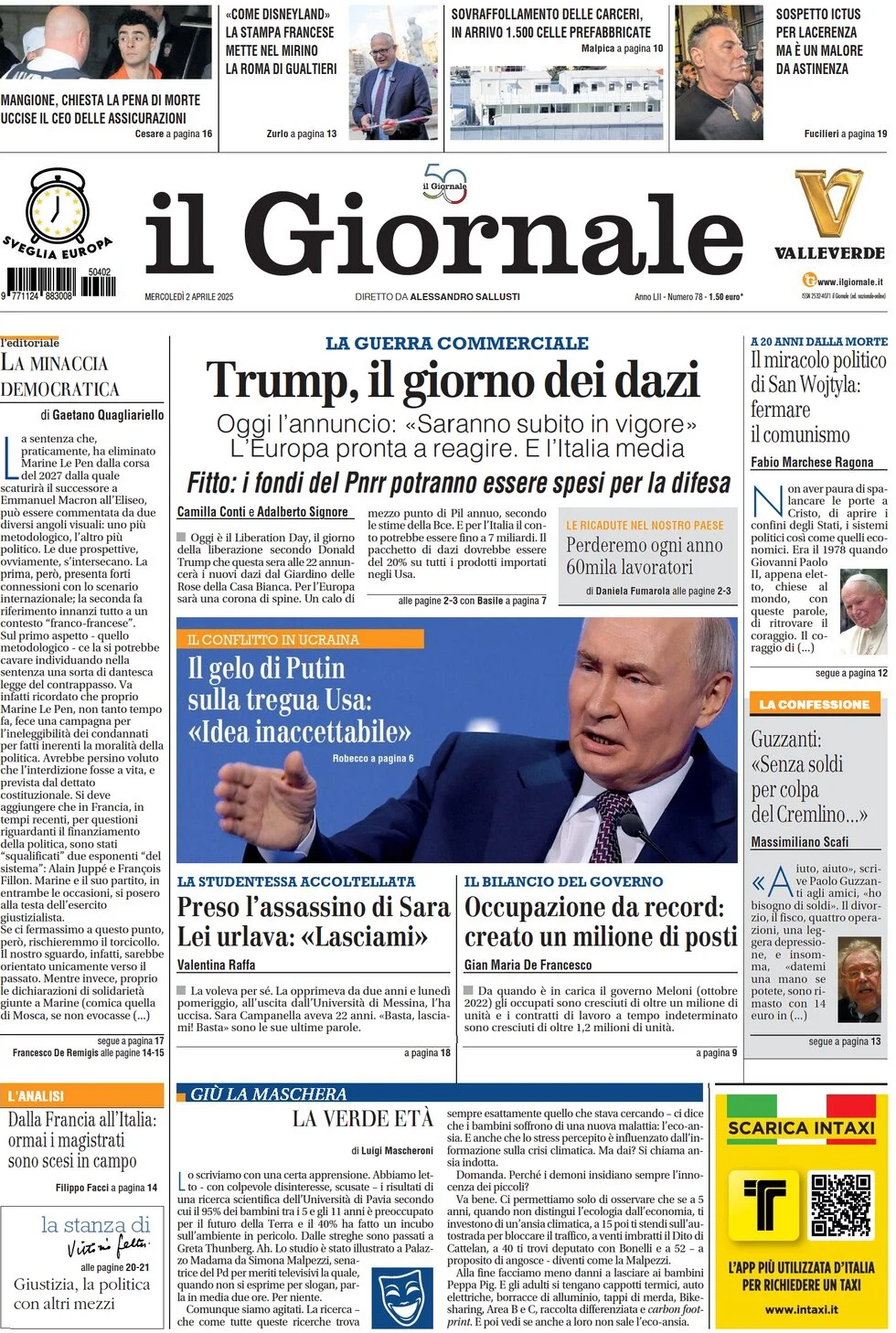 anteprima della prima pagina di il-giornale del 02/04/2025