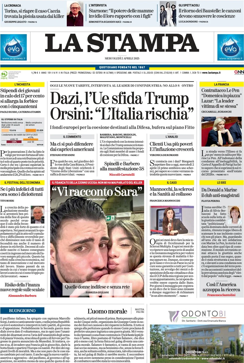 anteprima della prima pagina di la-stampa del 02/04/2025