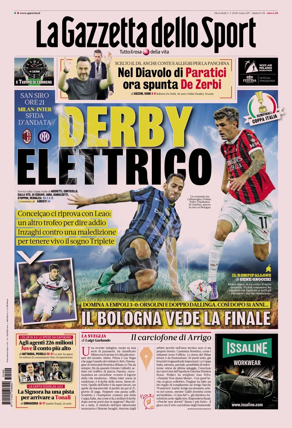anteprima della prima pagina di la-gazzetta-dello-sport del 02/04/2025