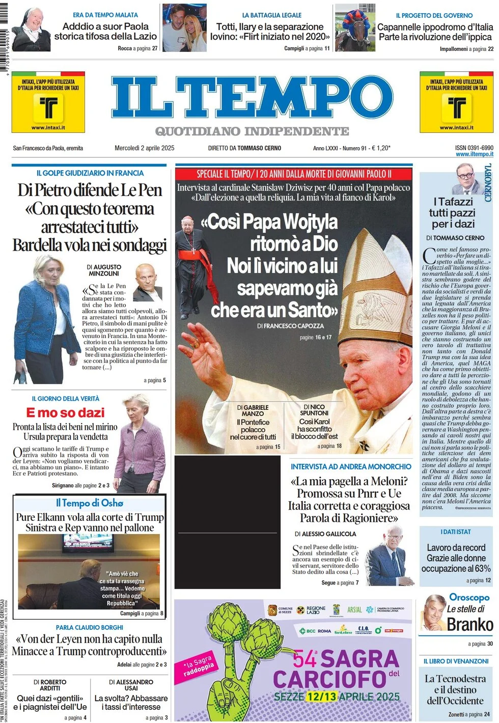anteprima della prima pagina di il-tempo del 02/04/2025