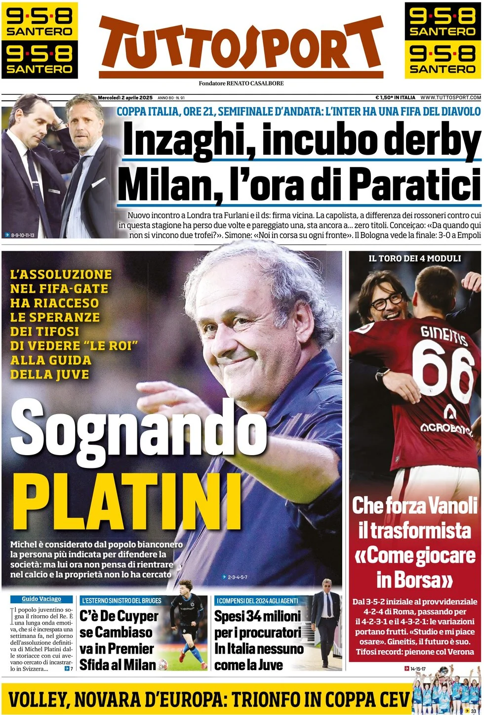 anteprima della prima pagina di tuttosport del 02/04/2025