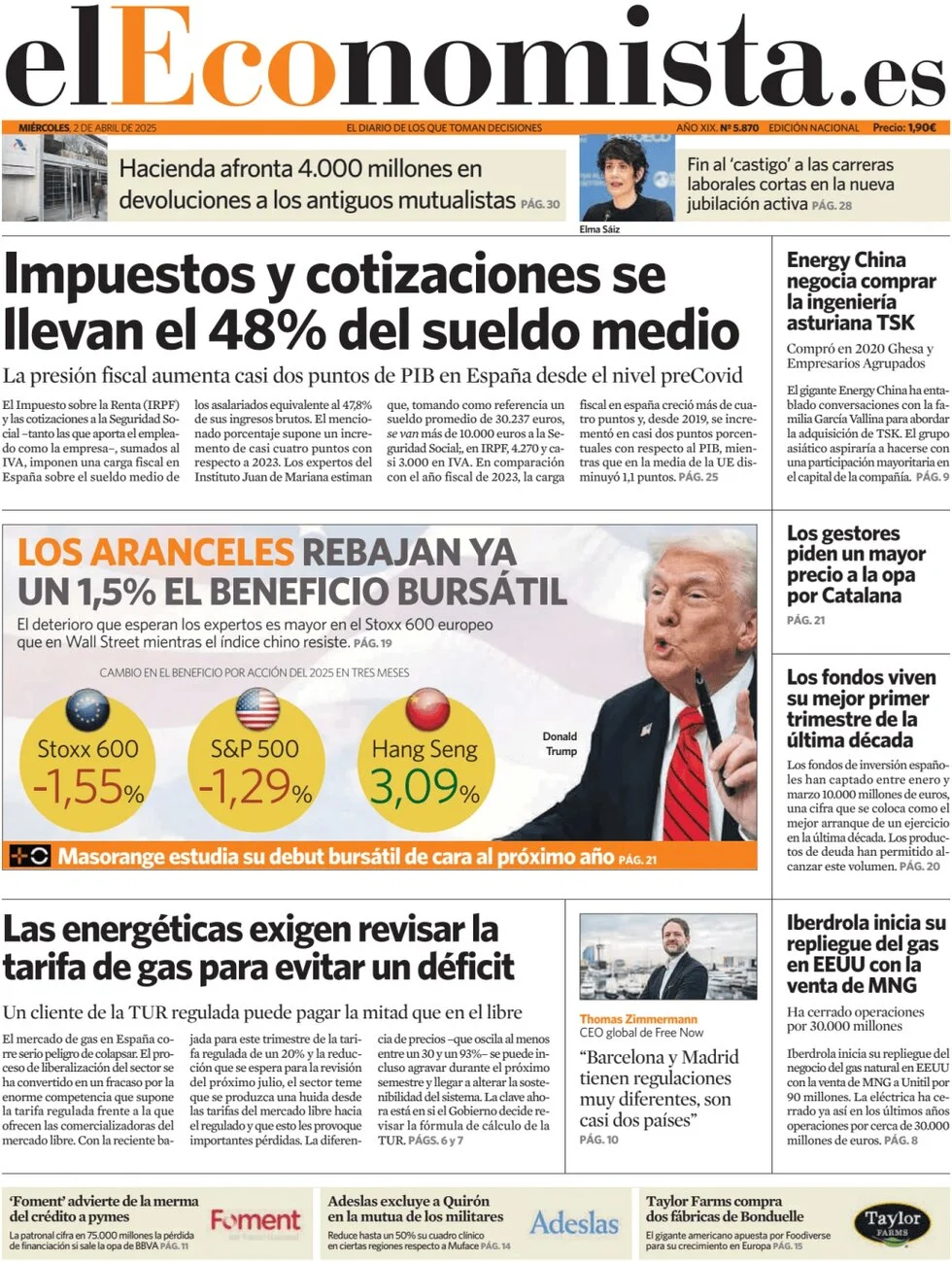 anteprima della prima pagina di el-economista del 02/04/2025