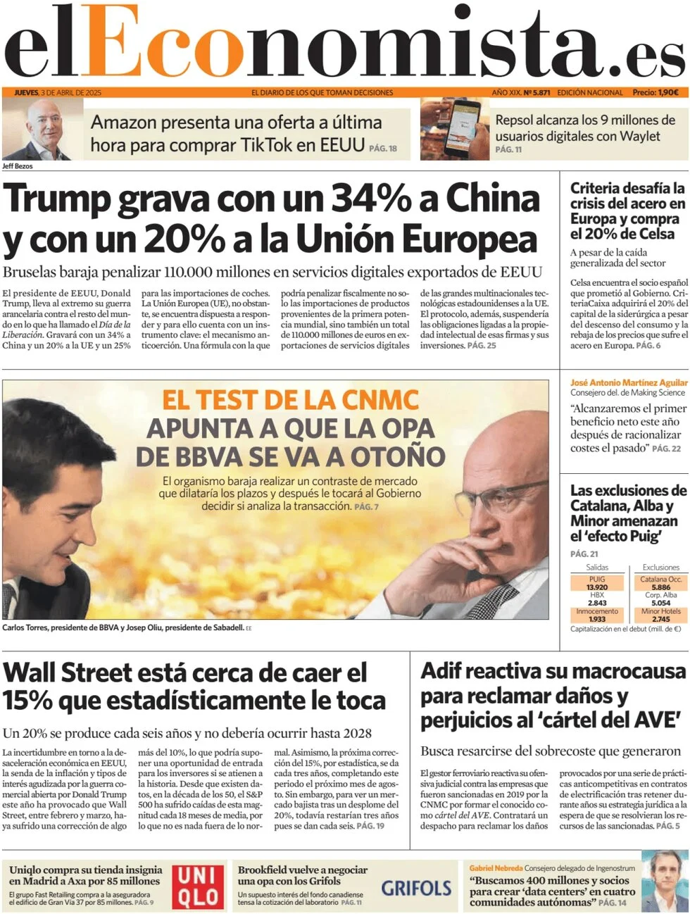 anteprima della prima pagina di el-economista del 03/04/2025