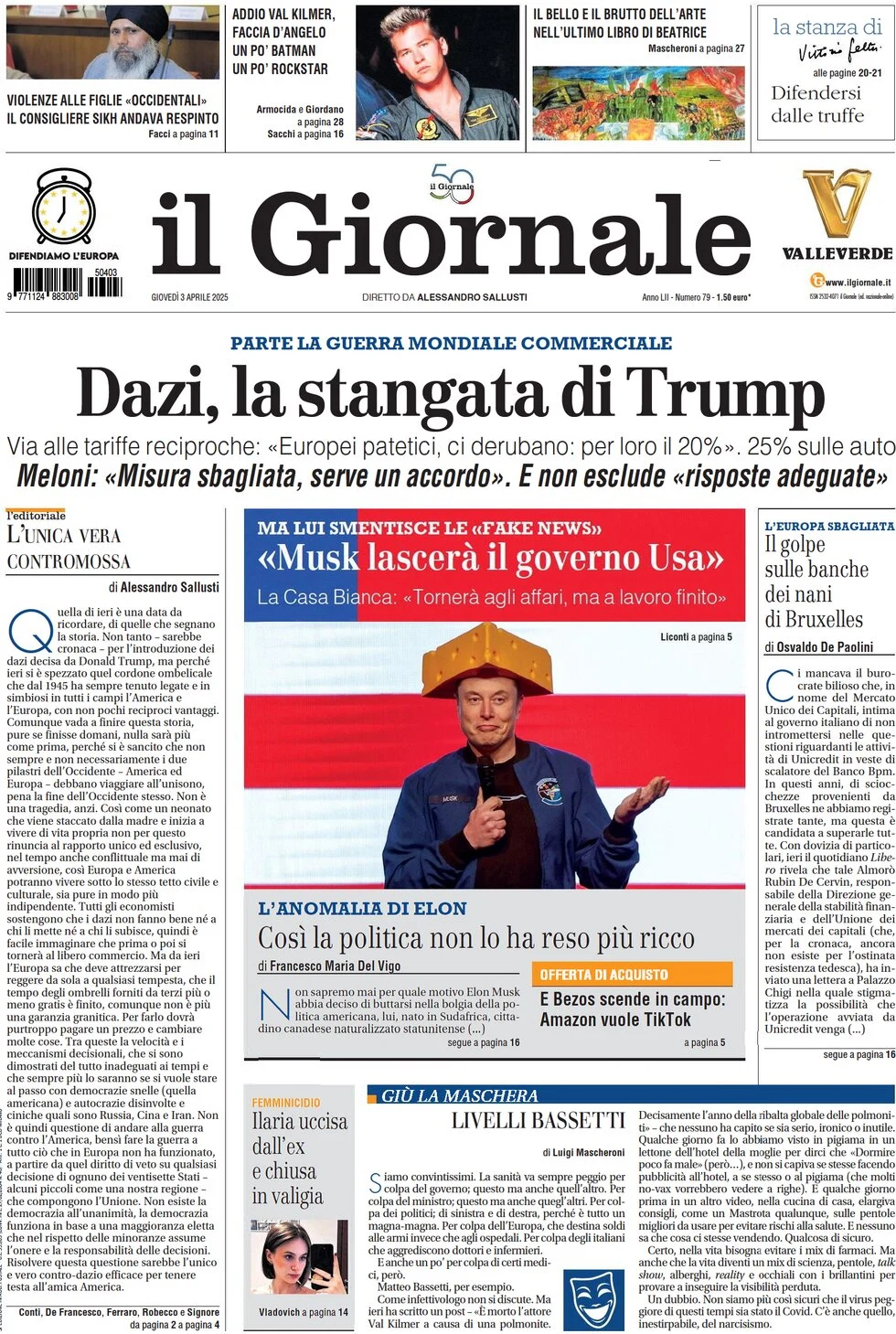 anteprima della prima pagina di il-giornale del 03/04/2025