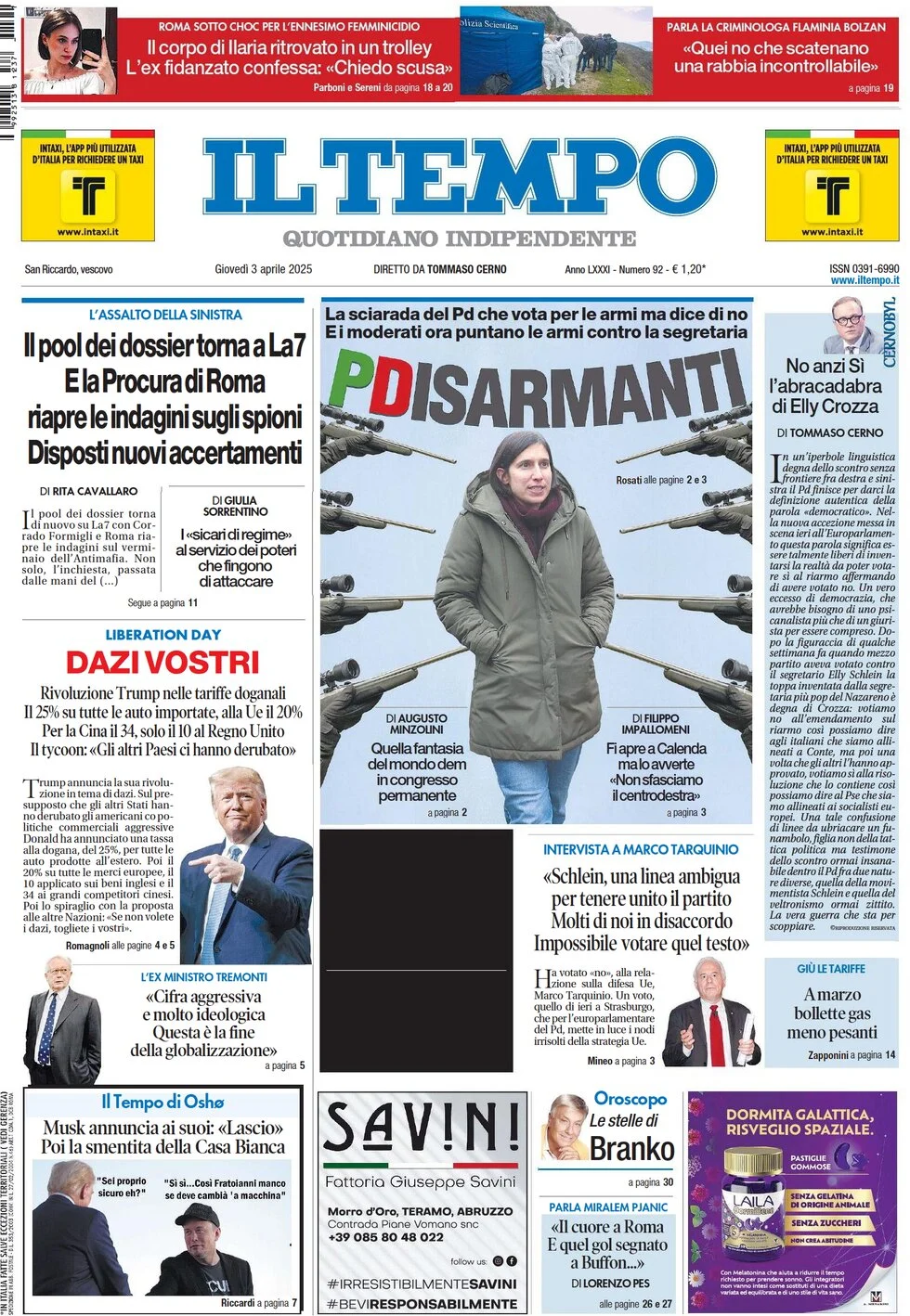 anteprima della prima pagina di il-tempo del 03/04/2025