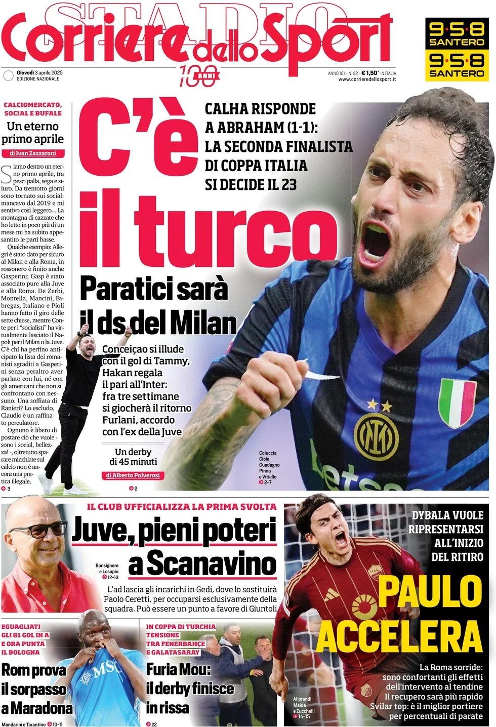 anteprima della prima pagina di corriere-dello-sport del 03/04/2025