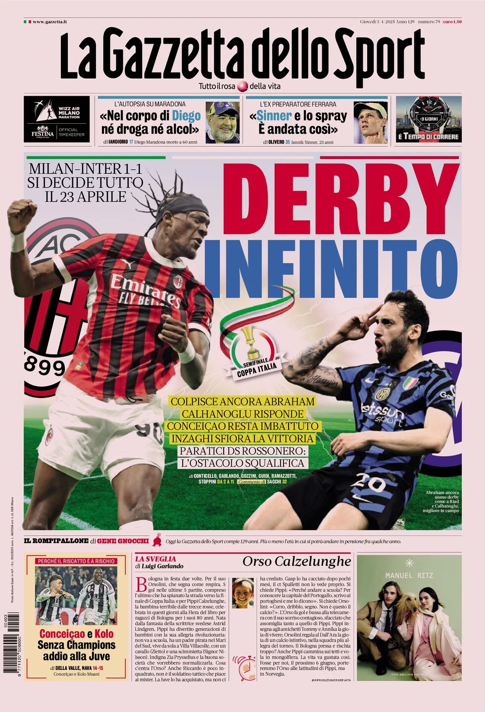 anteprima della prima pagina di la-gazzetta-dello-sport del 03/04/2025