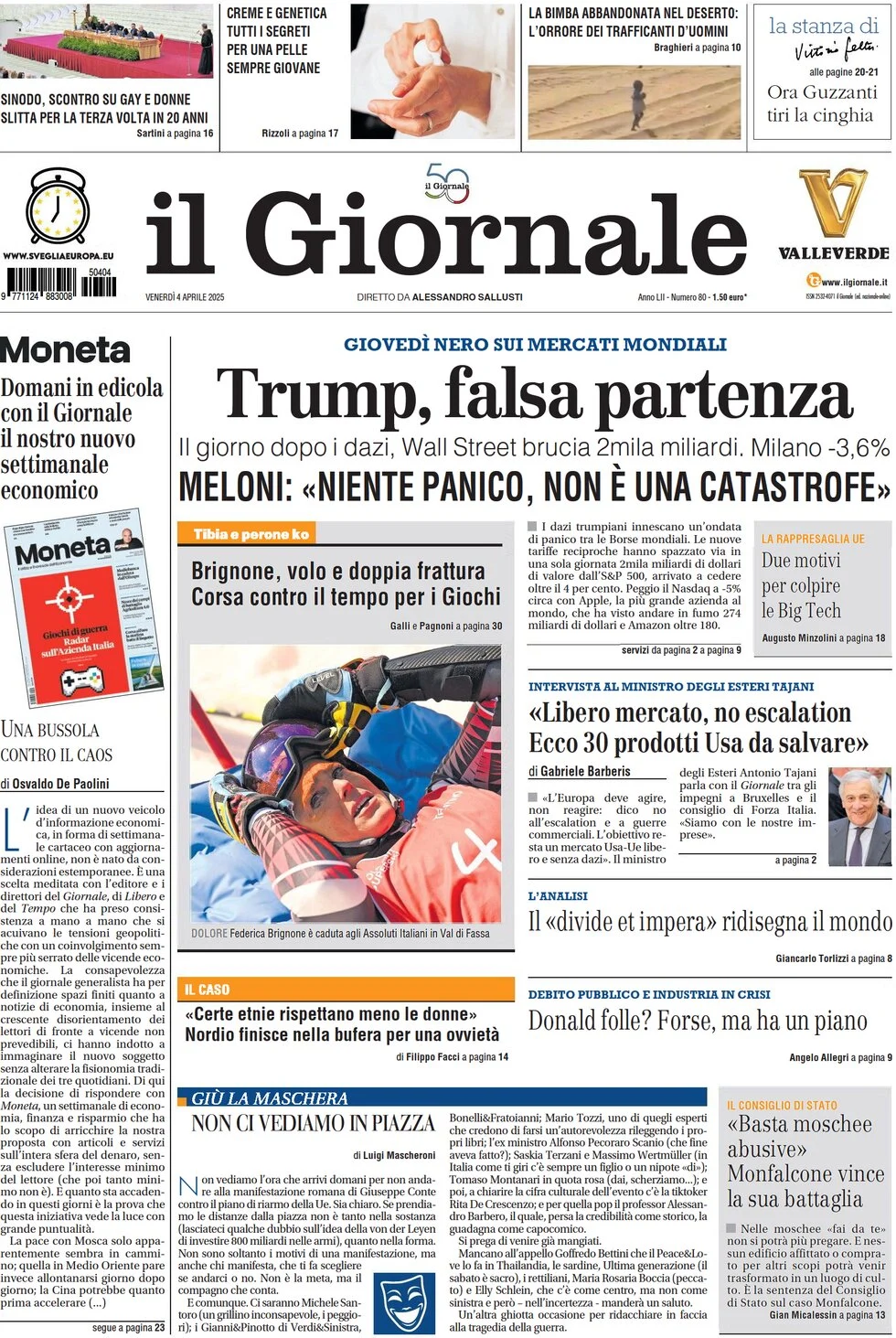 anteprima della prima pagina di il-giornale del 04/04/2025