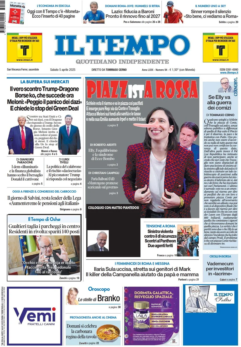 anteprima della prima pagina di il-tempo del 05/04/2025