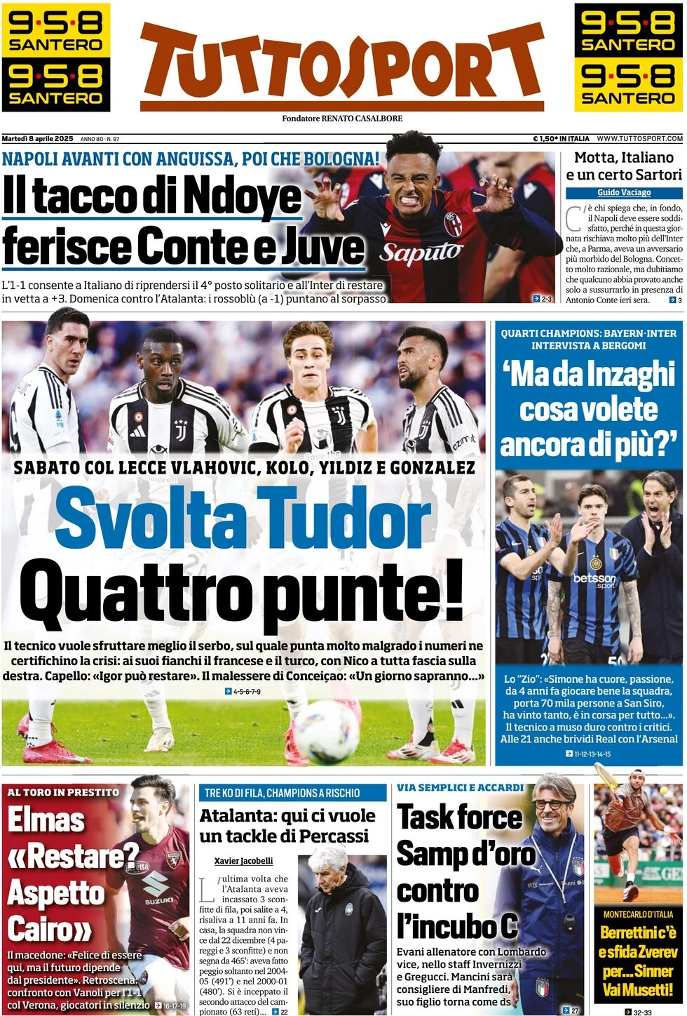 anteprima della prima pagina di tuttosport del 08/04/2025