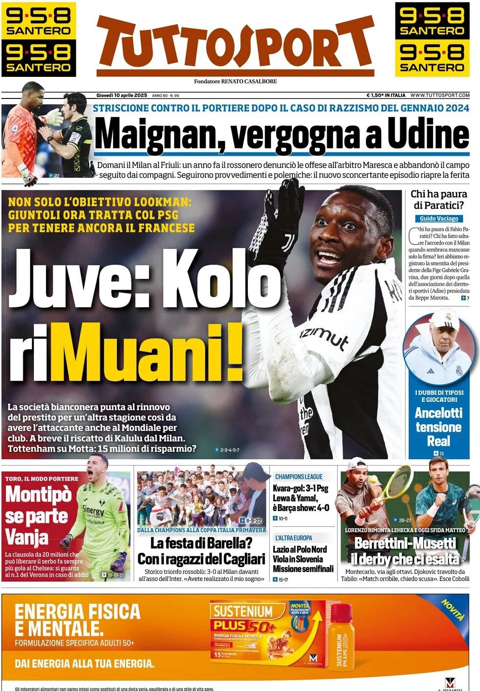 anteprima della prima pagina di tuttosport del 10/04/2025