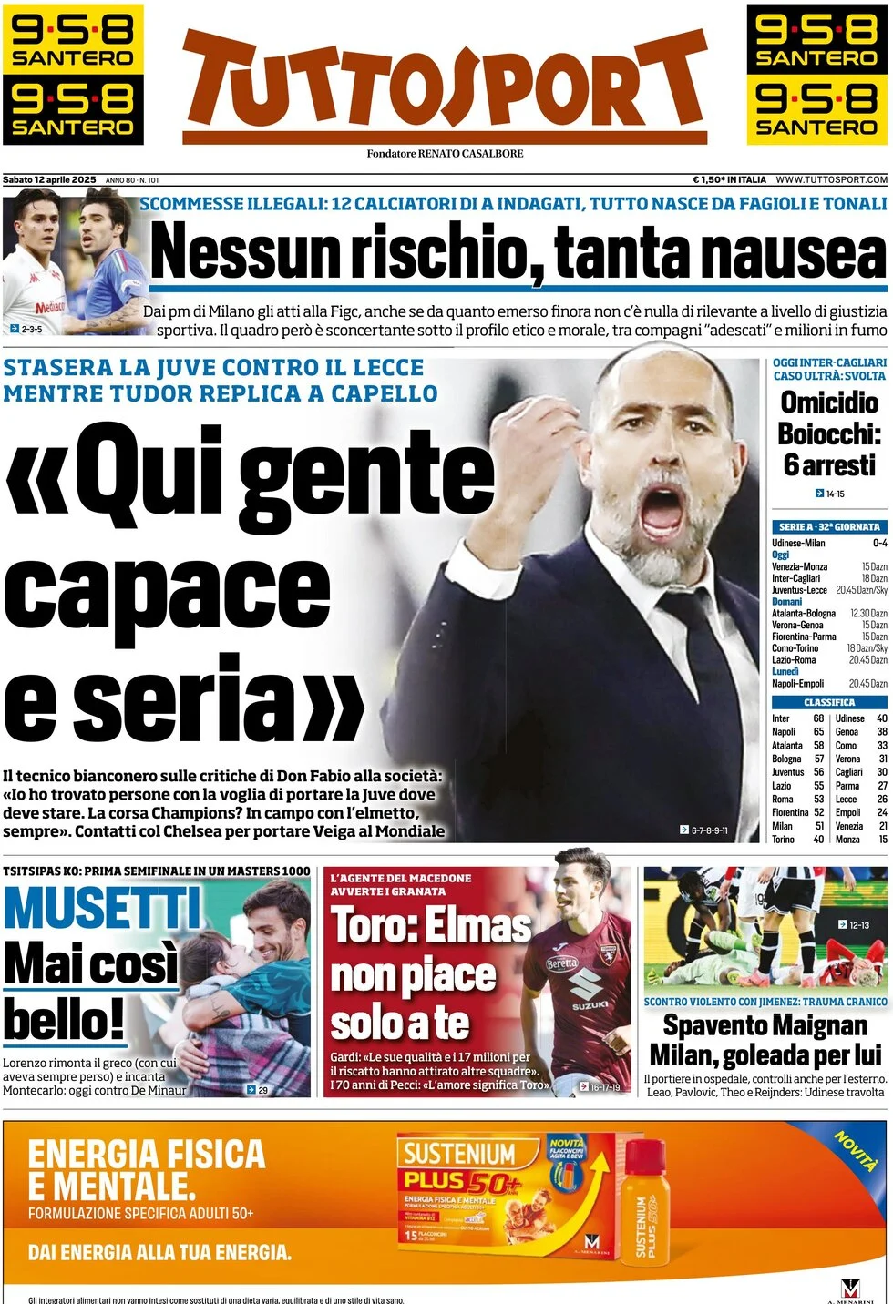 anteprima della prima pagina di tuttosport del 12/04/2025