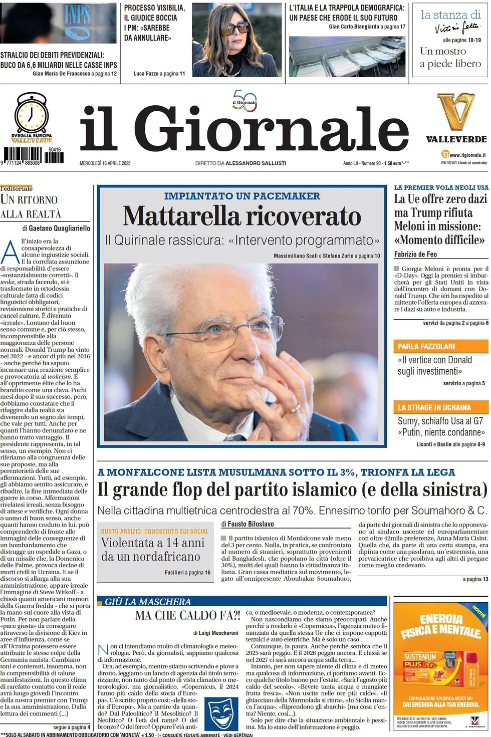 anteprima della prima pagina di il-giornale del 16/04/2025