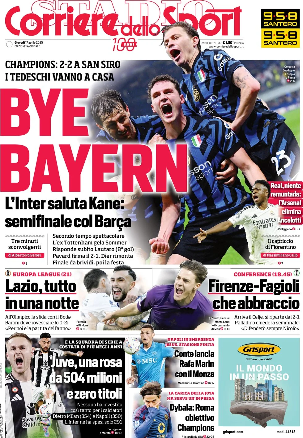 anteprima della prima pagina di corriere-dello-sport del 17/04/2025