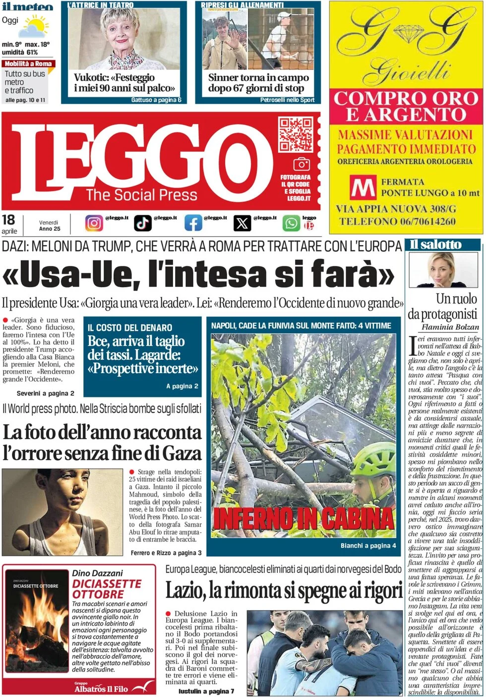 anteprima della prima pagina di Leggo (Roma)
