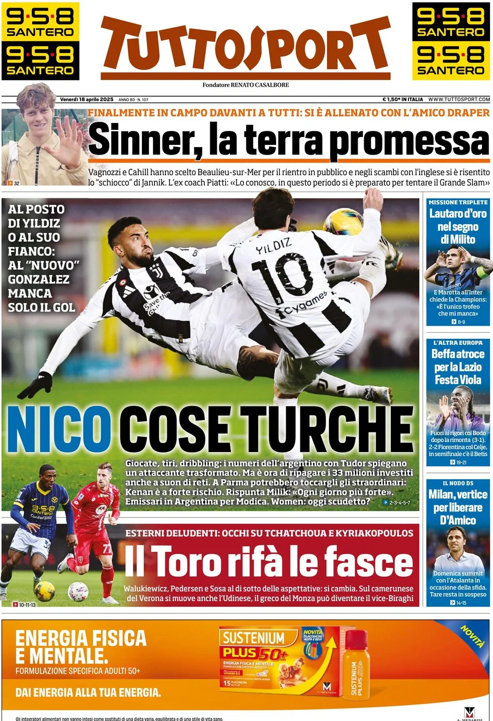 anteprima della prima pagina di tuttosport del 18/04/2025