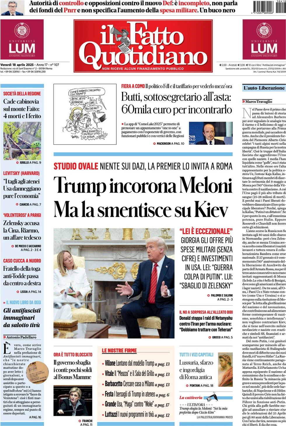 anteprima della prima pagina di Il Fatto Quotidiano