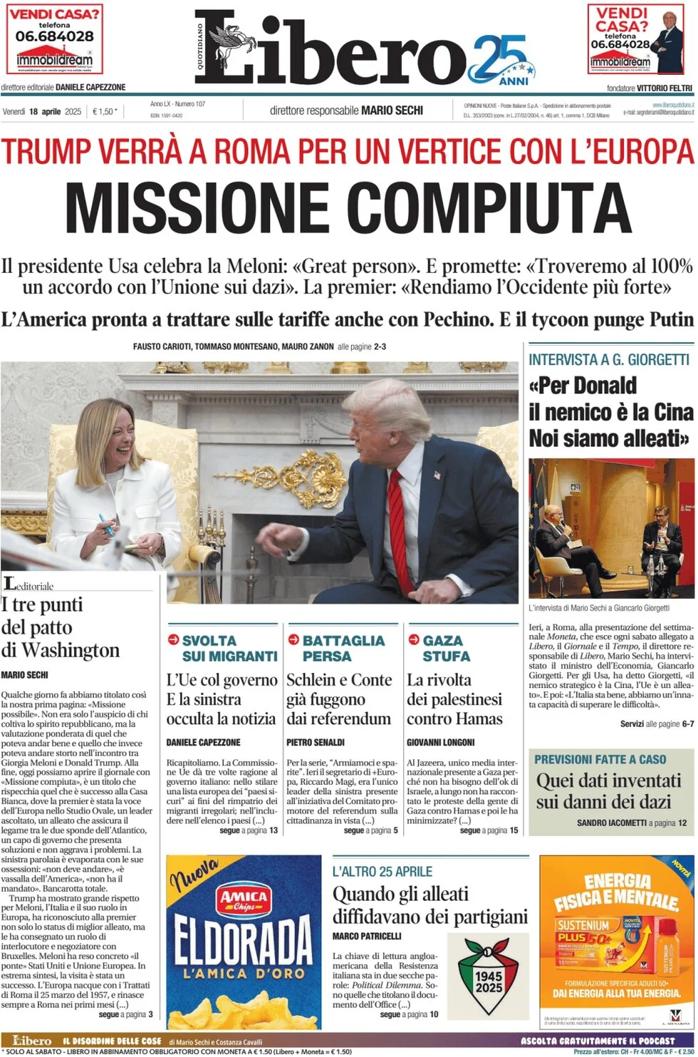 anteprima della prima pagina di Libero Quotidiano